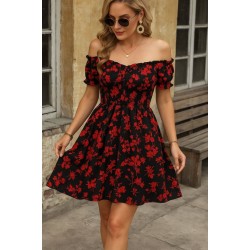 Kadın Kısa Kollu Madonna Yaka Beli Lastikli çiçek Desenli Kısa Süprem Elbise, 27521 Kadın Kısa Kollu Madonna Yaka Beli Lastikli çiçek Desenli Kısa Süprem Elbise, 27521
