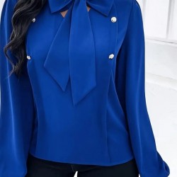 Kadın Uzun Kollu Yakası Fiyonklu Düğmeli Ithal Krep Bluz, 27531 Kadın Uzun Kollu Yakası Fiyonklu Düğmeli Ithal Krep Bluz, 27531