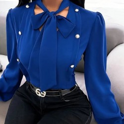 Kadın Uzun Kollu Yakası Fiyonklu Düğmeli Ithal Krep Bluz, 27531 Kadın Uzun Kollu Yakası Fiyonklu Düğmeli Ithal Krep Bluz, 27531