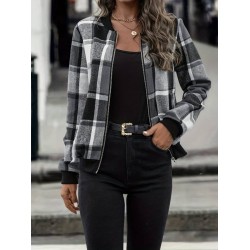 Kadın Uzun Kollu önden Fermuarlı Ekose Desenli Ceket , 27562 Kadın Uzun Kollu önden Fermuarlı Ekose Desenli Ceket , 27562