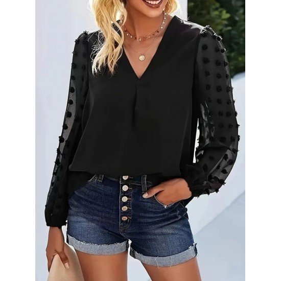 Kadın Uzun Kollu V Yakalı Kolları Popon Detaylı Sandy Bluz , 27652 Kadın Uzun Kollu V Yakalı Kolları Popon Detaylı Sandy Bluz , 27652