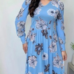 Kadın Uzun Kollu V Yakalı çiçek Desenli Maxi Süprem Elbise , 27651 Kadın Uzun Kollu V Yakalı çiçek Desenli Maxi Süprem Elbise , 27651