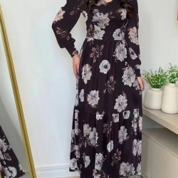 Kadın Uzun Kollu V Yakalı çiçek Desenli Maxi Süprem Elbise , 27649 Kadın Uzun Kollu V Yakalı çiçek Desenli Maxi Süprem Elbise , 27649