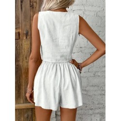 Kadın Sıfır Kol Askılı V Yakalı önden Düğmeli Ithal Keten Ceket Ve Short Ikili Takım , 27665 Kadın Sıfır Kol Askılı V Yakalı önden Düğmeli Ithal Keten Ceket Ve Short Ikili Takım , 27665