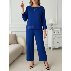 Kadın Uzun Kollu Bisiklet Yaka Pulpayetli Viskon Iki Iplik Bluz Ve Pantolon Ikili Takım , 27708 Kadın Uzun Kollu Bisiklet Yaka Pulpayetli Viskon Iki Iplik Bluz Ve Pantolon Ikili Takım , 27708