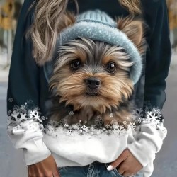 Kadın Uzun Kollu Bisiklet Yaka Köpek Baskılı şardonlu Dalgıç Bluz, 27715 Kadın Uzun Kollu Bisiklet Yaka Köpek Baskılı şardonlu Dalgıç Bluz, 27715