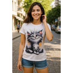 Kadın Kısa Kollu Bisiklet Yaka Kedi Baskılı Süprem Bluz, 27728 Kadın Kısa Kollu Bisiklet Yaka Kedi Baskılı Süprem Bluz, 27728