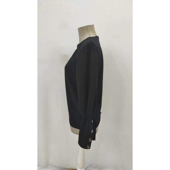 Kadın Uzun Kollu Yuvarlak Yakalı Düğmeli Ithal Krep Bluz, 27749