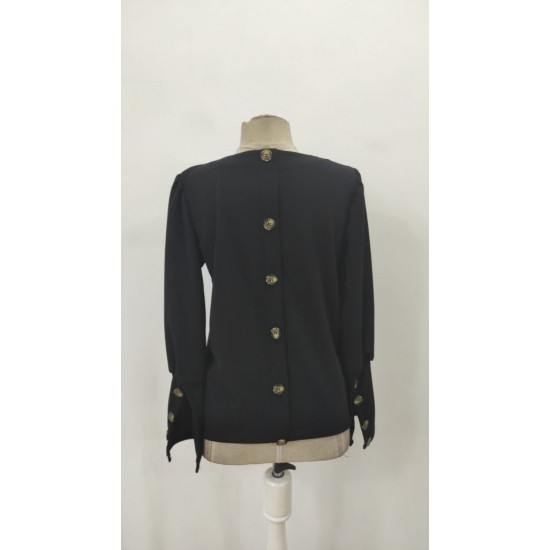 Kadın Uzun Kollu Yuvarlak Yakalı Düğmeli Ithal Krep Bluz, 27749