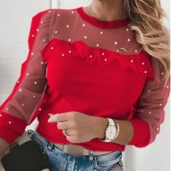 Kadın Uzun Kollu Inci Detaylı Tüllü Viskon Bluz , 27773 Kadın Uzun Kollu Inci Detaylı Tüllü Viskon Bluz , 27773