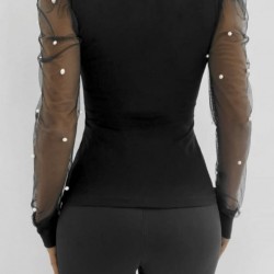 Kadın Uzun Kollu Inci Detaylı Tüllü Viskon Bluz, 27771 Kadın Uzun Kollu Inci Detaylı Tüllü Viskon Bluz, 27771