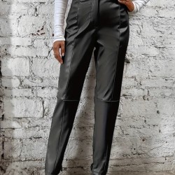 Kadın Yüksek Bel önden Düğmeli Deri Pantolon , 27786 Kadın Yüksek Bel önden Düğmeli Deri Pantolon , 27786