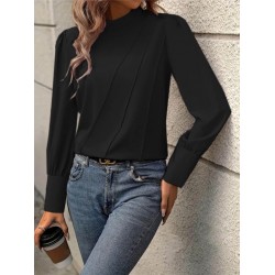 Kadın Uzun Kollu Balıkçı Yaka önden Dikişli Dokuma Bluz , 27781