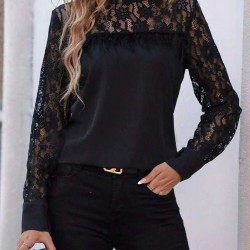 Kadın Uzun Kollu Yarı Balıkçı Yaka Dantelli Sandy Bluz , 27778 Kadın Uzun Kollu Yarı Balıkçı Yaka Dantelli Sandy Bluz , 27778