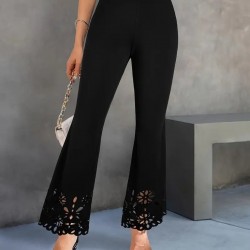 Kadın Yüksek Bel Paçaya Doğru Genişleyen Lazer çiçek Kesim Detaylı Ithal Krep Pantolon , 27806 Kadın Yüksek Bel Paçaya Doğru Genişleyen Lazer çiçek Kesim Detaylı Ithal Krep Pantolon , 27806