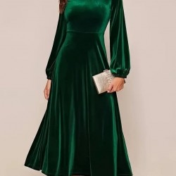 Kadın Uzun Kollu Bisiklet Yaka Midi Kadife Elbise, 27828 Kadın Uzun Kollu Bisiklet Yaka Midi Kadife Elbise, 27828