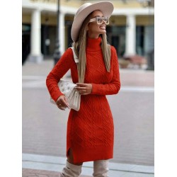 Kadın Uzun Kollu Loren Yünlü Motifli Midi Boy Triko Elbise, 27658