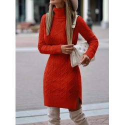 Kadın Uzun Kollu Loren Yünlü Motifli Midi Boy Triko Elbise, 27658