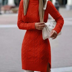 Kadın Uzun Kollu Loren Yünlü Motifli Midi Boy Triko Elbise, 27658