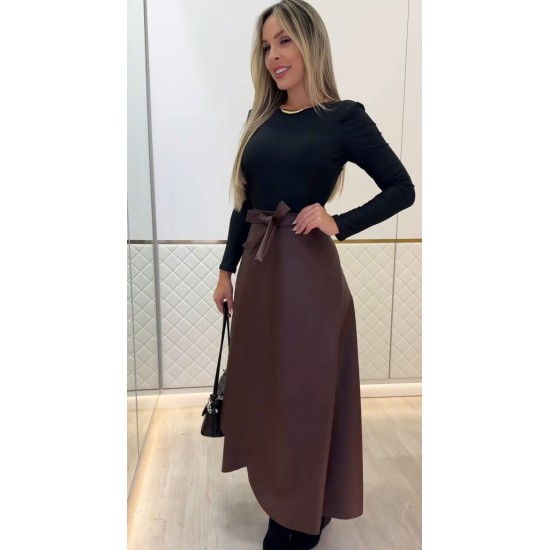 Kadın Belden Kuşaklı Uzun Deri Etek , 27859 Kadın Belden Kuşaklı Uzun Deri Etek , 27859