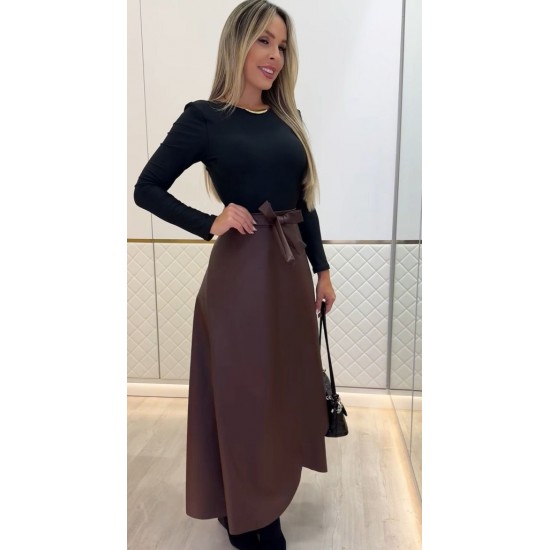 Kadın Belden Kuşaklı Uzun Deri Etek , 27859 Kadın Belden Kuşaklı Uzun Deri Etek , 27859