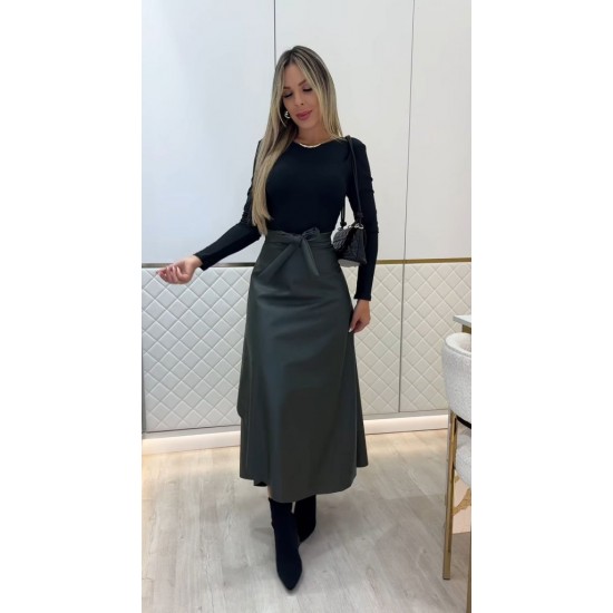 Kadın Belden Kuşaklı Uzun Deri Etek, 27858 Kadın Belden Kuşaklı Uzun Deri Etek, 27858