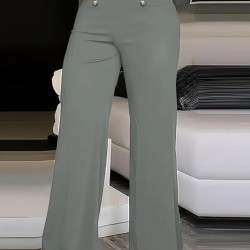 Kadın Yüksek Bel önden Düğmeli Uzun Paçaya Doğru Geniş Ithal Krep Pantolon, 27857 Kadın Yüksek Bel önden Düğmeli Uzun Paçaya Doğru Geniş Ithal Krep Pantolon, 27857