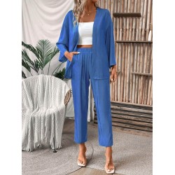 Kadın Uzun Kollu önü Açık Dokuma Ceket Ve Pantolon Ikili Takım, 27886 Kadın Uzun Kollu önü Açık Dokuma Ceket Ve Pantolon Ikili Takım, 27886