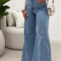 Kadın Yüksek Bel Paçaya Doğru Geniş Kesimli Kot Pantolon , 27906 Kadın Yüksek Bel Paçaya Doğru Geniş Kesimli Kot Pantolon , 27906