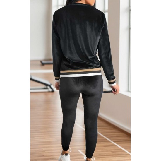 Kadın Uzun Kollu V Yaka Yakası Ve Kol Ağzı şerit Detay Kadife Takım, 27948 Kadın Uzun Kollu V Yaka Yakası Ve Kol Ağzı şerit Detay Kadife Takım, 27948