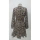 Kadın Uzun Kollu Kruvaze Yaka Belden Kuşaklı çapraz Kesim Detaylı Leopar Modal Mini Elbise , 27961