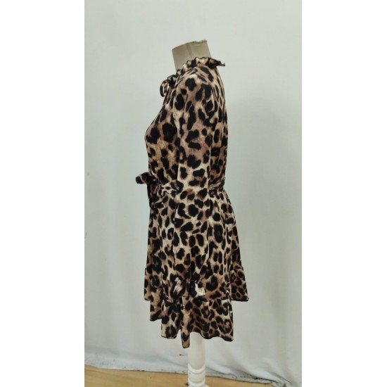 Kadın Uzun Kollu Yakadan Bağcıklı Modal Leopar Desenli Mini Elbise , 27976 Kadın Uzun Kollu Yakadan Bağcıklı Modal Leopar Desenli Mini Elbise , 27976