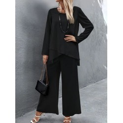 Kadın Uzun Kollu Asimetrik Detaylı Salaş Sandy Bluz Ve Pantolon Ikili Takım, 27983 Kadın Uzun Kollu Asimetrik Detaylı Salaş Sandy Bluz Ve Pantolon Ikili Takım, 27983