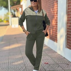 Kadın Uzun Kollu önden Fermuarlı Pul Payetli Alt üst Viskon Iki Iplik Takım, 27979