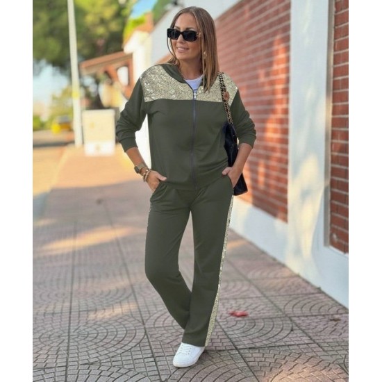 Kadın Uzun Kollu önden Fermuarlı Pul Payetli Alt üst Viskon Iki Iplik Takım, 27979