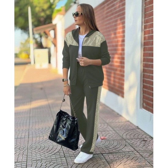 Kadın Uzun Kollu önden Fermuarlı Pul Payetli Alt üst Viskon Iki Iplik Takım, 27979