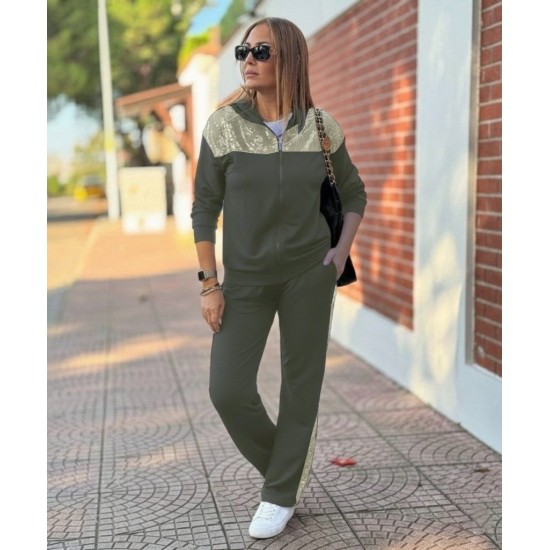 Kadın Uzun Kollu önden Fermuarlı Pul Payetli Alt üst Viskon Iki Iplik Takım, 27979