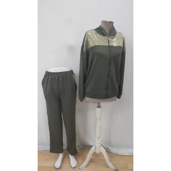 Kadın Uzun Kollu önden Fermuarlı Pul Payetli Alt üst Viskon Iki Iplik Takım, 27979