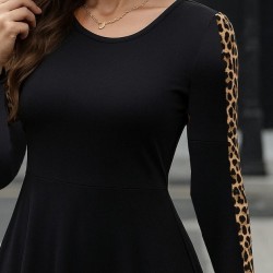 Kadın Uzun Kollu Bisiklet Yaka Kollar Leopar Detay Iki Iplik Mini Boy Elbise, 28010 Kadın Uzun Kollu Bisiklet Yaka Kollar Leopar Detay Iki Iplik Mini Boy Elbise, 28010