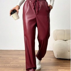 Kadın Yüksel Bel Bağcıklı Deri Pantolon, 28049 Kadın Yüksel Bel Bağcıklı Deri Pantolon, 28049