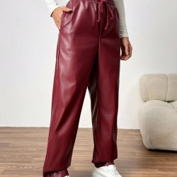 Kadın Yüksel Bel Bağcıklı Deri Pantolon, 28049 Kadın Yüksel Bel Bağcıklı Deri Pantolon, 28049