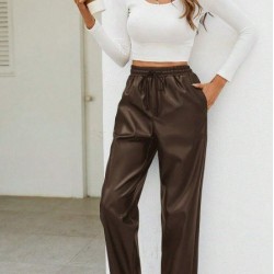 Kadın Yüksel Bel Bağcıklı Deri Pantolon, 28048 Kadın Yüksel Bel Bağcıklı Deri Pantolon, 28048