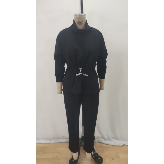 Kadın Uzun Kollu Balıkçı Yaka Belden Lastikli Modal Bluz Ve Pantolon Ikili Takım, 28052