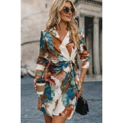 Kadın Uzun Kollu Yakalı Yandan Bağlamalı Mini Desenli Modal Elbise , 28073