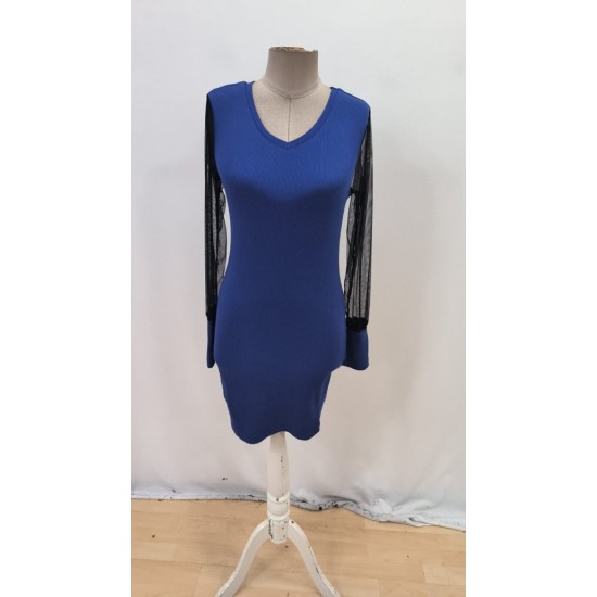 Kadın Uzun Kollu V Yakalı Tül Detaylı Mini Kaşkorse Elbise, 28061 Kadın Uzun Kollu V Yakalı Tül Detaylı Mini Kaşkorse Elbise, 28061