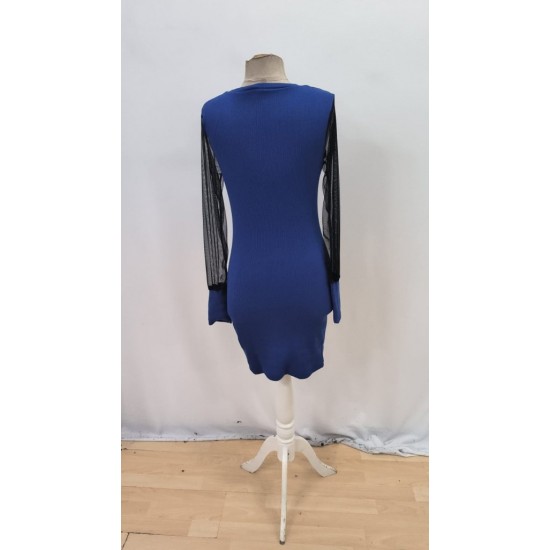 Kadın Uzun Kollu V Yakalı Tül Detaylı Mini Kaşkorse Elbise, 28061 Kadın Uzun Kollu V Yakalı Tül Detaylı Mini Kaşkorse Elbise, 28061