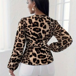 Kadın Uzun Kollu Kruvaze Yakalı Belden Kuşaklı Leopar Desenli Süprem Bluz , 28113 Kadın Uzun Kollu Kruvaze Yakalı Belden Kuşaklı Leopar Desenli Süprem Bluz , 28113