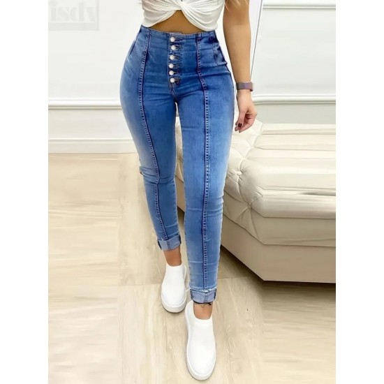 Kadın Yüksek Bel önden Düğmeli Jean Pantolon , 27426