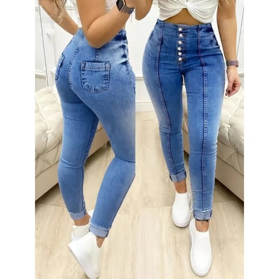 Kadın Yüksek Bel önden Düğmeli Jean Pantolon , 27426