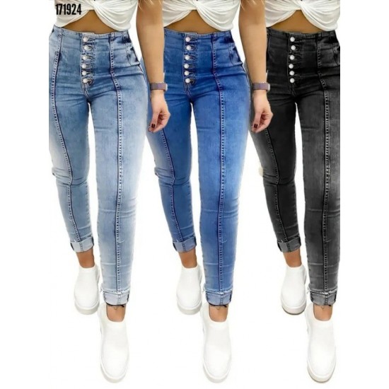 Kadın Yüksek Bel önden Düğmeli Jean Pantolon , 27426